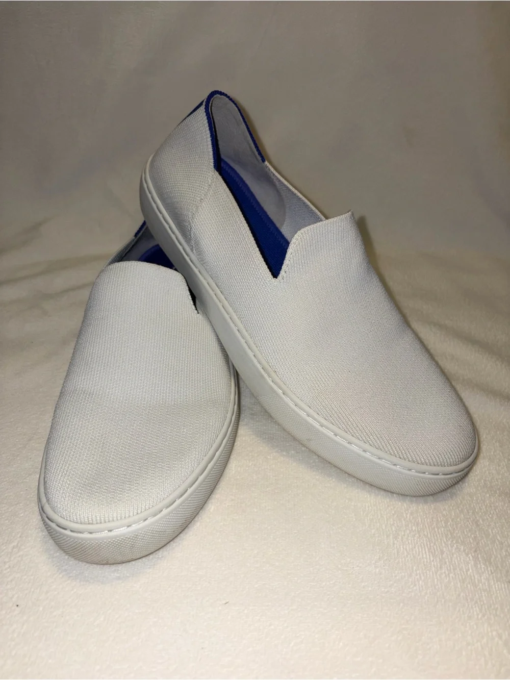 Rothy's White Slip-On Knit Loafers with Blue Insoles women size 9